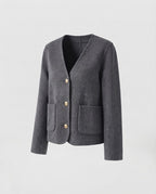 Women's short blazer made of wool blend with round neckline, boxy silhouette and decorative golden buttons Fashion Glam