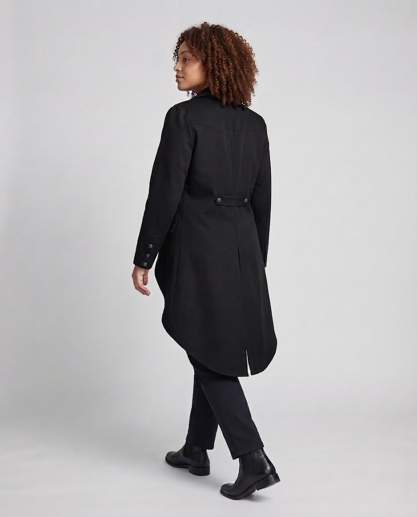 Women Long Coat with Asymmetric Cut and Elaborate Button Details Fashion Glam