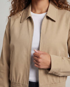 Women's Cropped Bomber Jacket with Zip, Elastic Hem and Checked Lining Fashion Glam