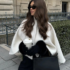 Fashion Glam | High Neck Cape Coat Elegant in Lines Swing Jacket
