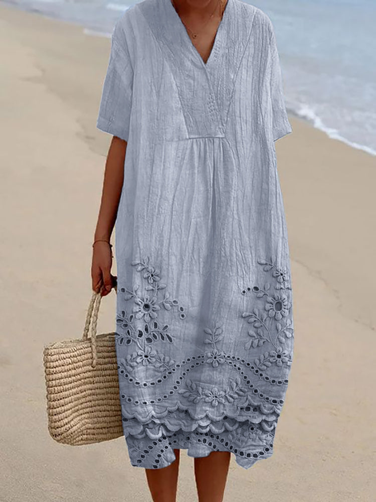 ORIANA – COTTAGE FLORAL EMBROIDERED LACE HEM DRESS