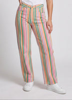 Women high-waisted wide fabric trousers with vertical stripes and five pockets Fashion Glam
