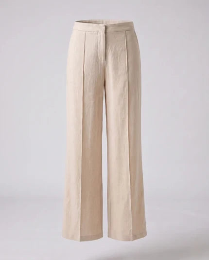 Women Linen Look Wide Palazzo Pants with High Waist and Crease Fashion Glam