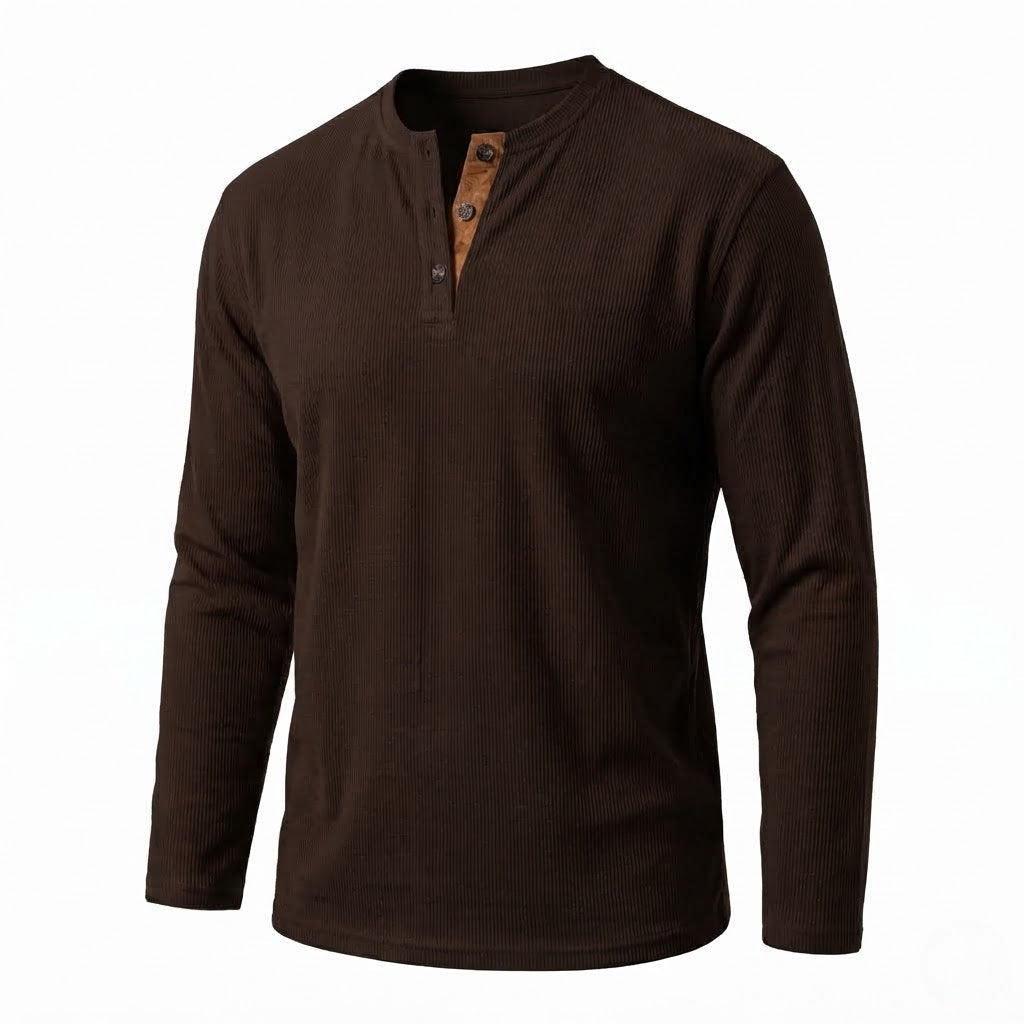 Men's Casual Waffle Henley with Suede Detail at Placket Neck Fashion Glam