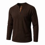 Men's Casual Waffle Henley with Suede Detail at Placket Neck Fashion Glam
