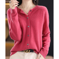 Fashion Glam | Merino Wool Women's O-Neck Cardigan Cashmere Sweater