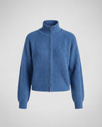 Women's ribbed cardigan with stand-up collar and zipper Fashion Glam