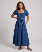 Women Elegant Maxi Dress with Puff Sleeves and Waistband Fashion Glam