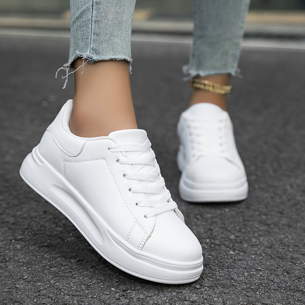 Fashion Glam | Clean White Leather Sneakers for Women, White