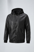 Men's Fashion Faux Leather Jacket with Hood Fashion Glam