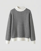Women's fine-knit pullover with chevron stripes and light mock neck Fashion Glam