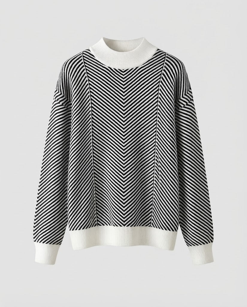 Women's fine-knit pullover with chevron stripes and light mock neck Fashion Glam