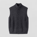 Women's sleeveless structured knit vest with high ribbed collar, concealed button placket and inset pockets Fashion Glam