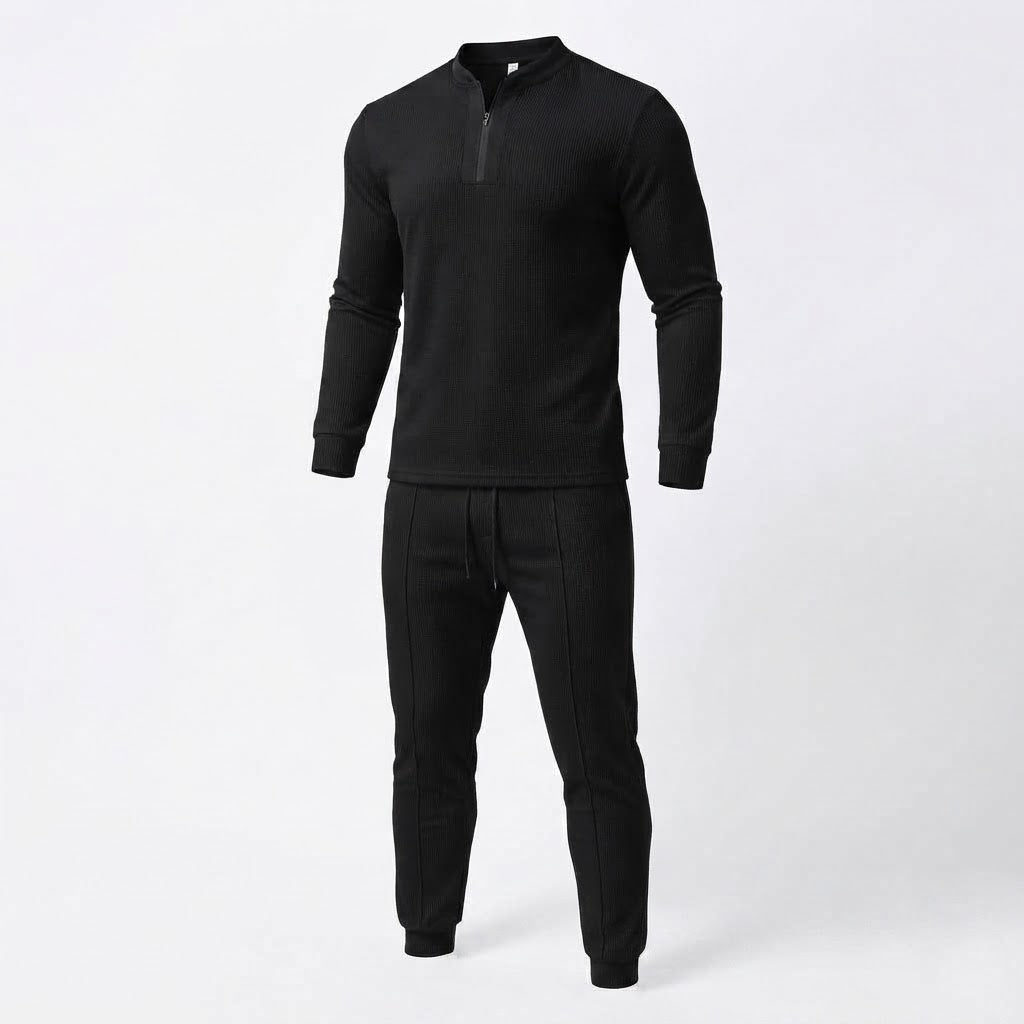 Men's Athletic Slim Loungewear Set with Half Zip Henley and Tapered Jogging Pants Fashion Glam