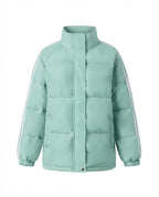 Women nan sporty quilted city puffer with ergonomic stand-up collar and reflective arm stripes