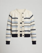 Women's Striped Cardigan with Round Neck and Ribbed Hem Fashion Glam