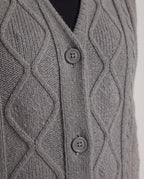 Women's Boxy Knit Vest with Diamond Pattern, V-neck and Wooden Buttons Fashion Glam