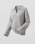 Women's Chunky Ribbed Wool Blend Sweater with Polo Collar and Wide Sleeves Fashion Glam