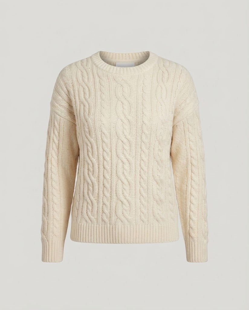 Women's chunky knit sweater with cable pattern, oversized cut and round neckline Fashion Glam