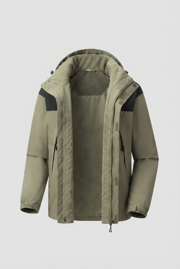Men's two-layer softshell outdoor jacket with removable fleece inner jacket and hood Fashion Glam