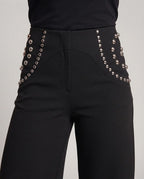 Women's Wide High Waist Pants with Metal Stud Accents Fashion Glam