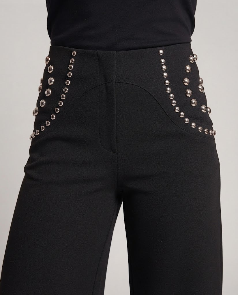 Women's Wide High Waist Pants with Metal Stud Accents Fashion Glam