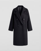 Women Mid-length Wool Blend Long Coat with Oversized Shoulders, Notched Collar and One-Button Front