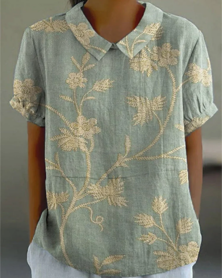 Beatrix  Retro Floral Cotton-Linen Shirt