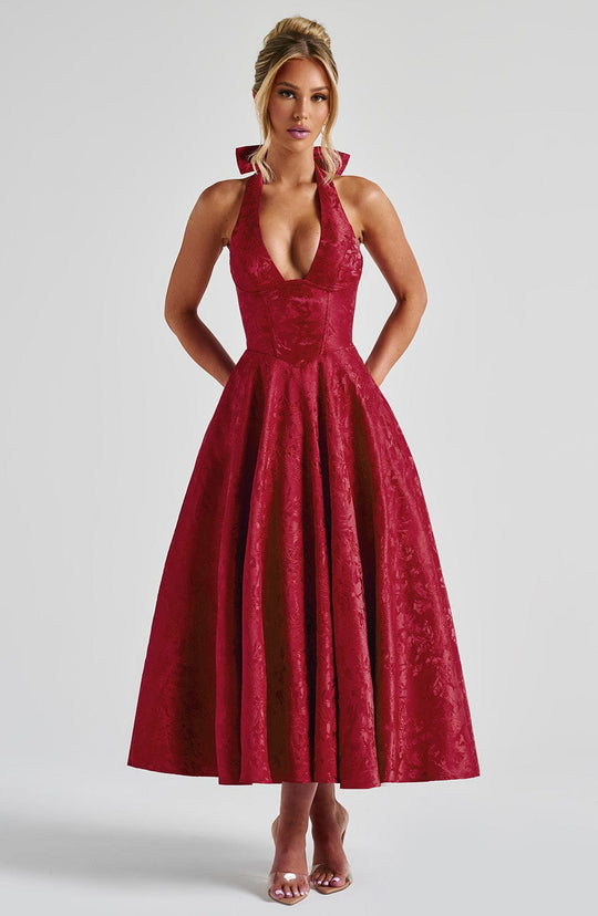 AVALYN – ELEGANT HALTER MIDI DRESS
