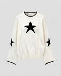 Women's fine knit sweater with star jacquard, dropped shoulder and elastic ribbed hem Fashion Glam