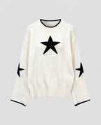 Women's fine knit sweater with star jacquard, dropped shoulder and elastic ribbed hem Fashion Glam