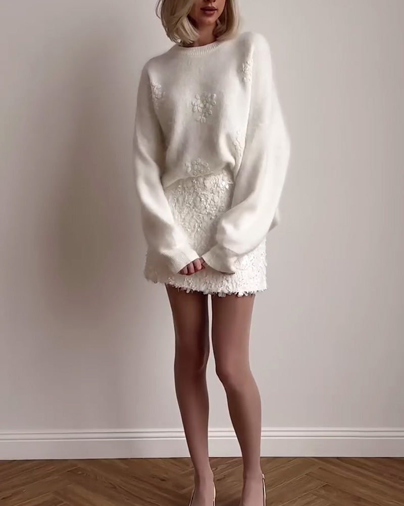 Fashion Glam | Casual Round Neck Long Sleeve Plain