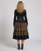 Ladies Elegant layered skirt with elaborate ruffles and decorative buttons Fashion Glam
