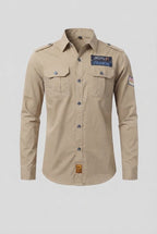 Men's Long Sleeve Utility Shirt with Shoulder Epaulettes and Chest Flap Pockets Fashion Glam