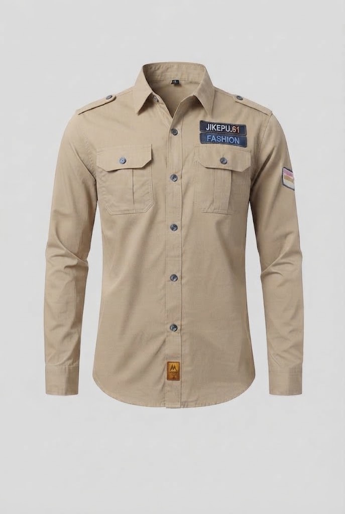 Men's Long Sleeve Utility Shirt with Shoulder Epaulettes and Chest Flap Pockets Fashion Glam