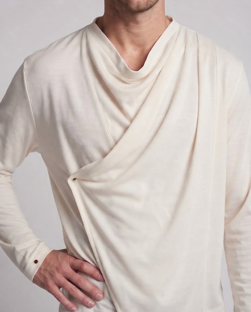 Men Draped Long Sleeve Shirt with Asymmetrical Fall Fashion Glam