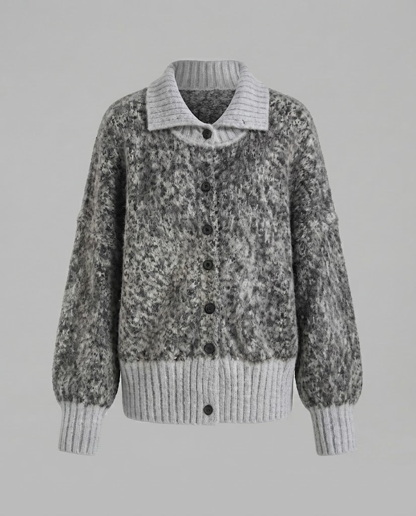 Women's Chunky Knit Oversized Button Jacket in Mohair Look Fashion Glam