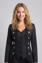 Women's elegant tailcoat with lace accents and decorative button placket Fashion Glam