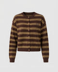 Women's Striped Short Cardigan made of soft fine-knit with Round Neck