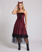 Women Vampire-Inspired Costume Dress with Sheer Tulle Layer and Ruffle Details Fashion Glam