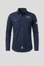 Men's Long Sleeve Utility Shirt with Shoulder Epaulettes and Chest Flap Pockets Fashion Glam
