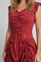 Women's romantic dress with ruffle details and elegant lacing Fashion Glam