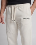 Men's Wide Relaxed Sweatpants with Drawstring, Ribbed Side Panels and Logo Detail Fashion Glam