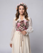 Ladies romantic maxi dress with floral design and transparent puff sleeves Fashion Glam