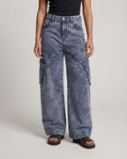 Women Wide Panel Cargo Denim Palazzo Pants with Deep Crotch and Large Flap Pockets Fashion Glam