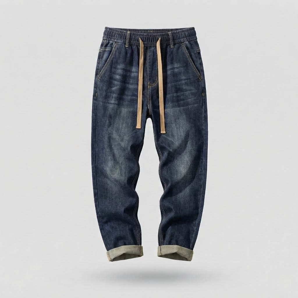 Men's Casual Denim Jogger Pants with Elastic Waistband and Drawstring Fashion Glam
