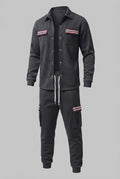 Men's cargo tracksuit with overshirt, drawstring and contrasting flap pockets Fashion Glam