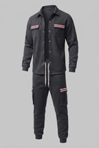 Men's cargo tracksuit with overshirt, drawstring and contrasting flap pockets Fashion Glam