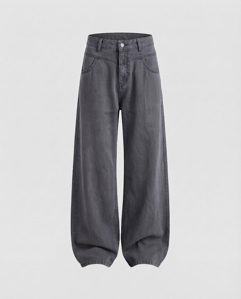 Women Wide Cut Relaxed Five-Pocket Denim Pants with Floor-Length Hem Fashion Glam