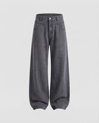 Women Wide Cut Relaxed Five-Pocket Denim Pants with Floor-Length Hem Fashion Glam